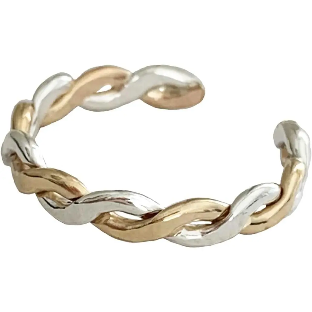 Twine Medley Braided .925 Sterling Silver & 14K Gold Fill Adjustable Toe Ring Two-Tone Mixed Metal Ring One Size Fits Most