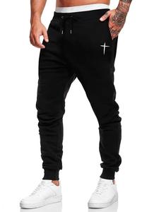 men's regular fit cross print drawstring waist sweatpants, casual pocket jogger pants for fall & winter, fashion men's trousers for daily wear, gymclothes, workout jogger