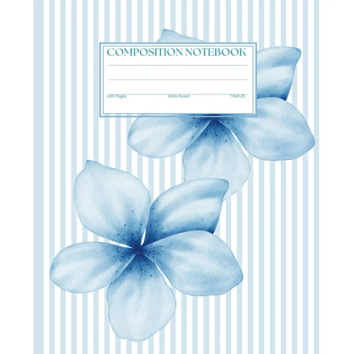 Cute Blue Pinstripe Hibiscus  Composition Notebook: Preppy Retro Pinstripe Notebook, Cottagecore Aesthetic Wide Ruled Journal for College, School, Office & Work - Paperback