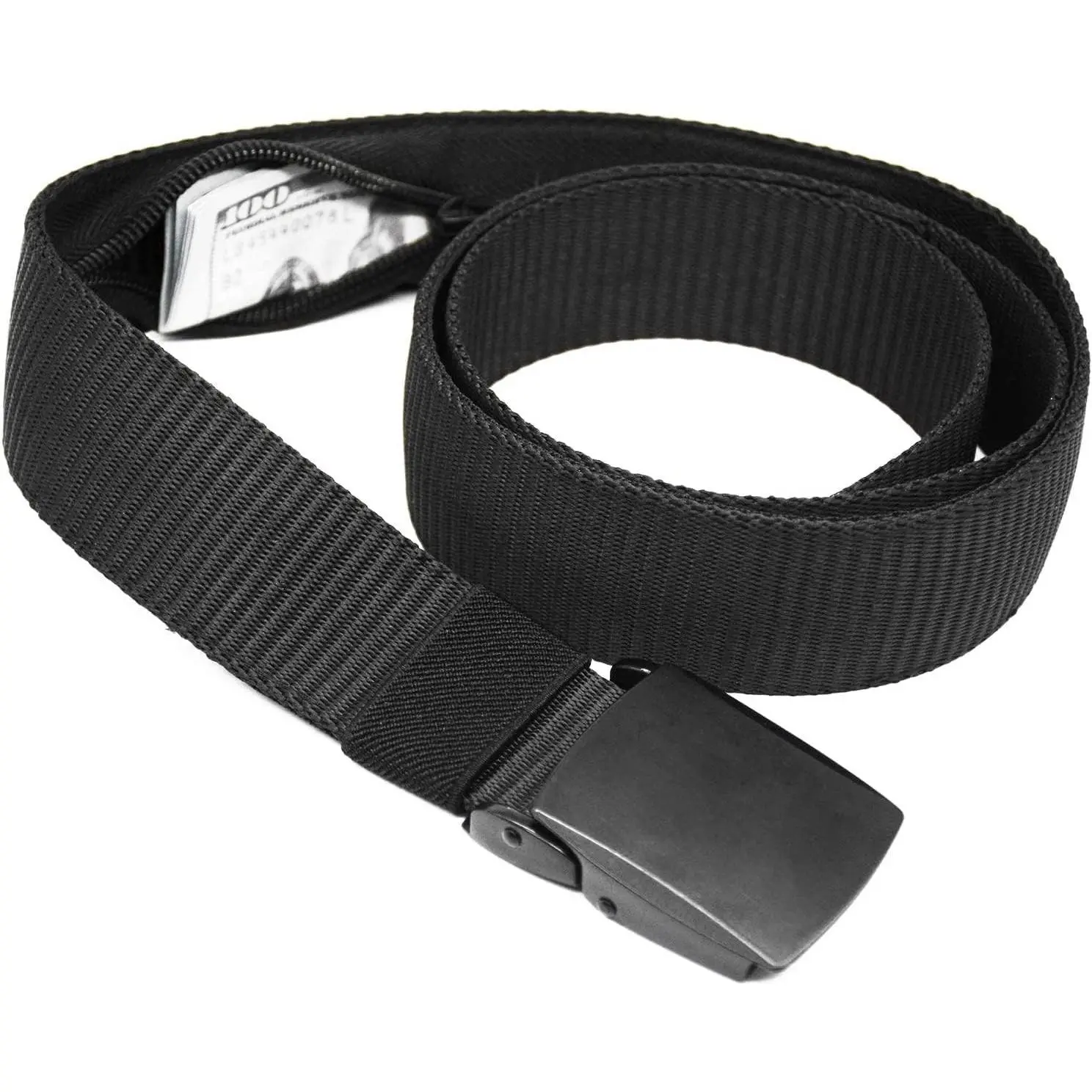 Money Belts for Travel for Men, Nylon Military Tactical Mens with Zinc Alloy Buckle, Security Money Belt with Hidden Money Pocket - Black