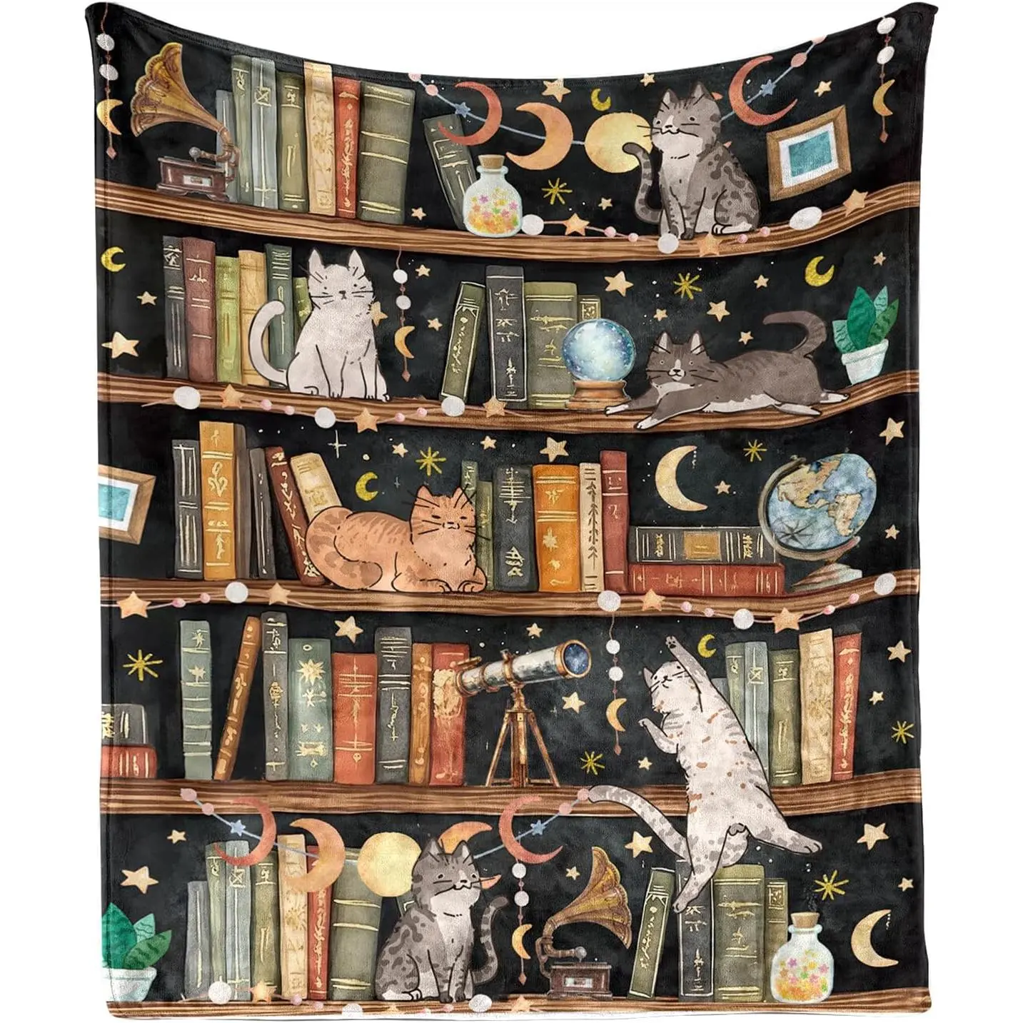 Library Cat Blanket Gifts for Girls, Book Lovers Gifts for Women, Cat Lover Gifts, Cats Christmas Thanksgiving Birthdat Gift for Women Mom Daughter Sister, Cats Decor for Room, Kitten Blanket