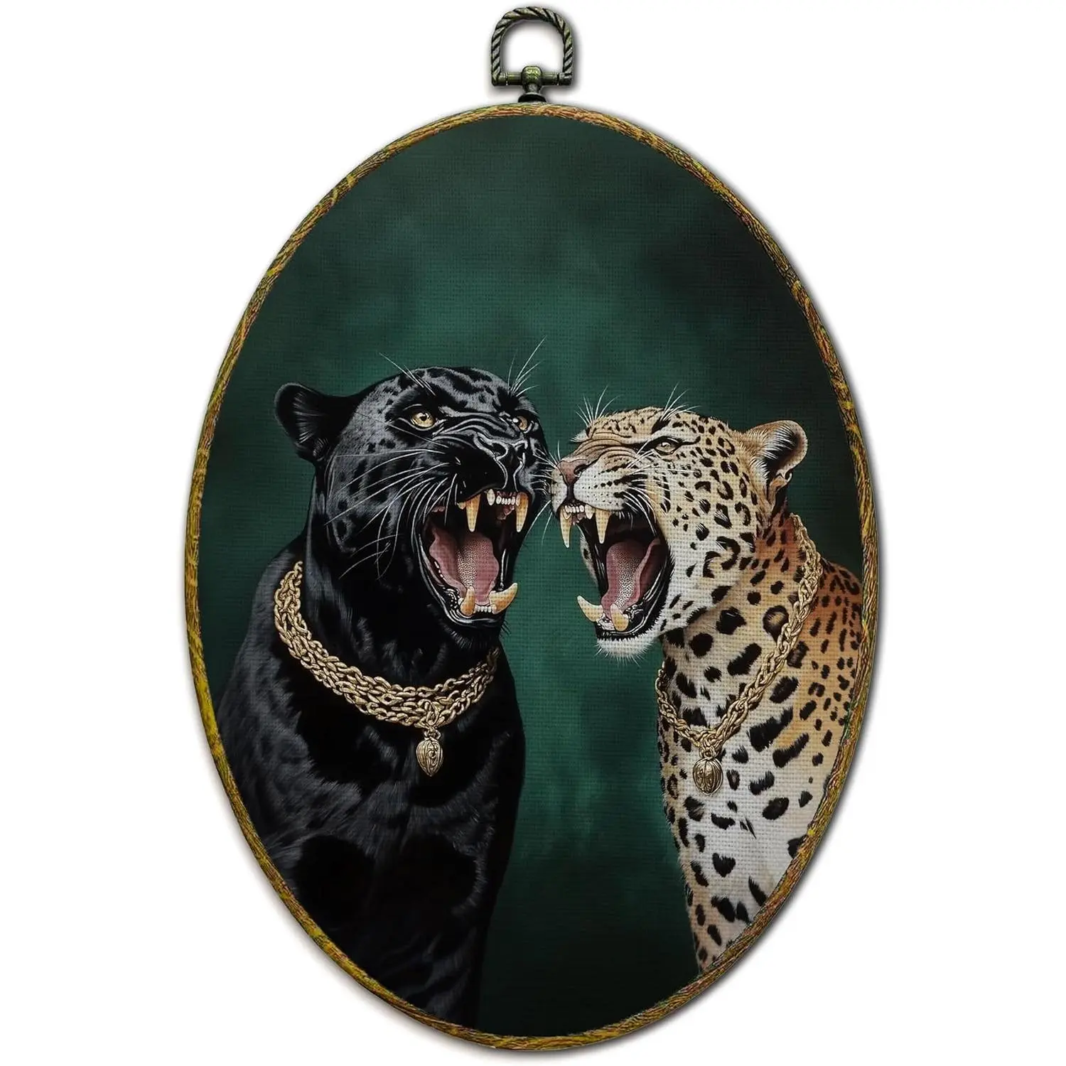 XFCICRLJ Fun Cheetah and Black Cheetah Green Wall Art Decor, Minimalist Jungle Animal Eclectic Oval Canvas Prints Framed Decorations for Bathroom Home Bedroom Living Room Decor, 11x8.5 Inch