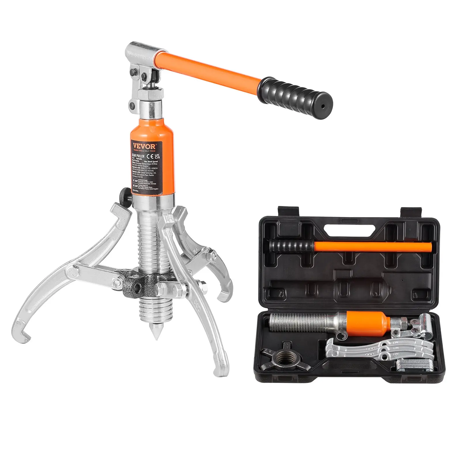 VEVOR Hydraulic Gear Puller, 5 Ton Max Capacity Wheel Bearing Pulling Separator, 2 or 3 Jaws Puller, Vertically and Horizontally, 8" Jaw Hydraulic Puller with Case for Pulling Hubs