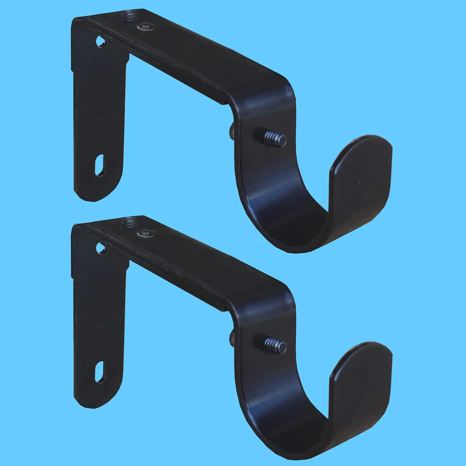Adjustable Curtain Rod Brackets,Fits up to 1 inch, 1-1/8 inch and 1-1/4 inch Rods,Extendable Heavy Duty Curtain Rod Holder for Wall, Set of 2, Black