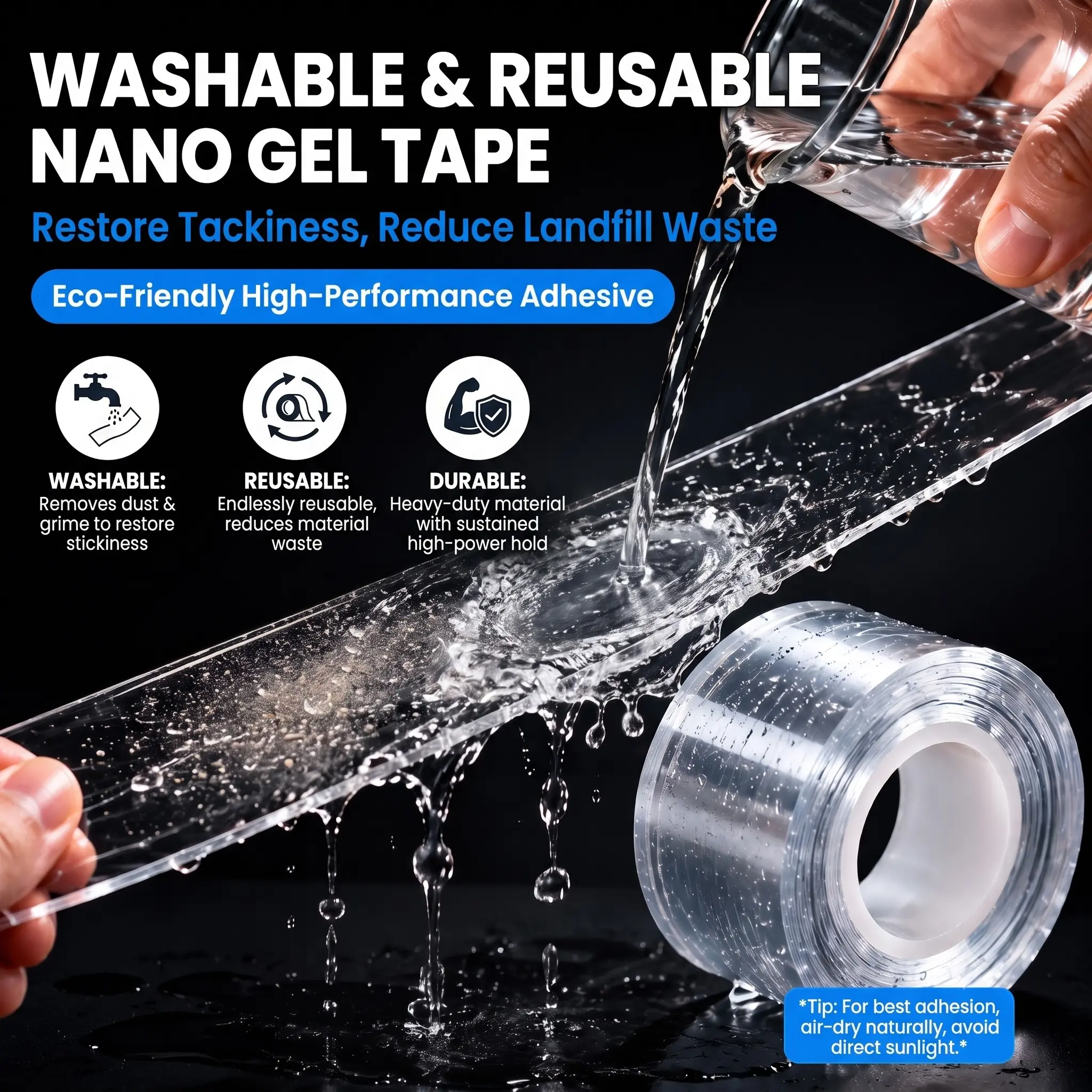 Nano Tape, Double-Sided Adhesive Tape (1 mm thick), Multi-Purpose Removable Foam Tape, Clear, Household Use