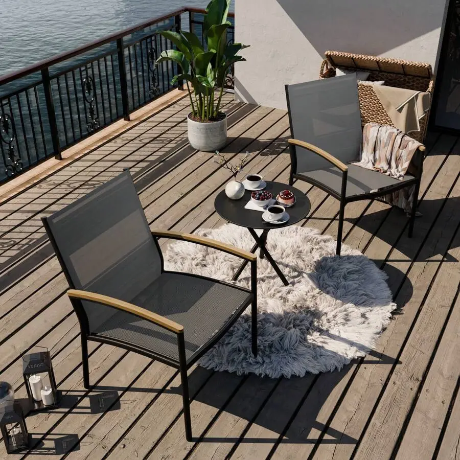 3 Pieces Outdoor Patio Bistro Sets, Textilene Small Patio Furniture Set, Front Porch Chairs Conversation Set With Table Lawn,, Balcony, Poolside