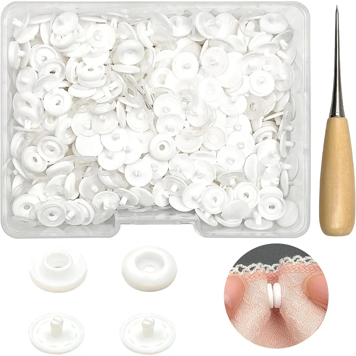 120 Sets T5 Plastic Snap Buttons - No Sew No Tools Required, Hand Press Fasteners for DIY Crafts, Clothing Repair &  Decor (White)