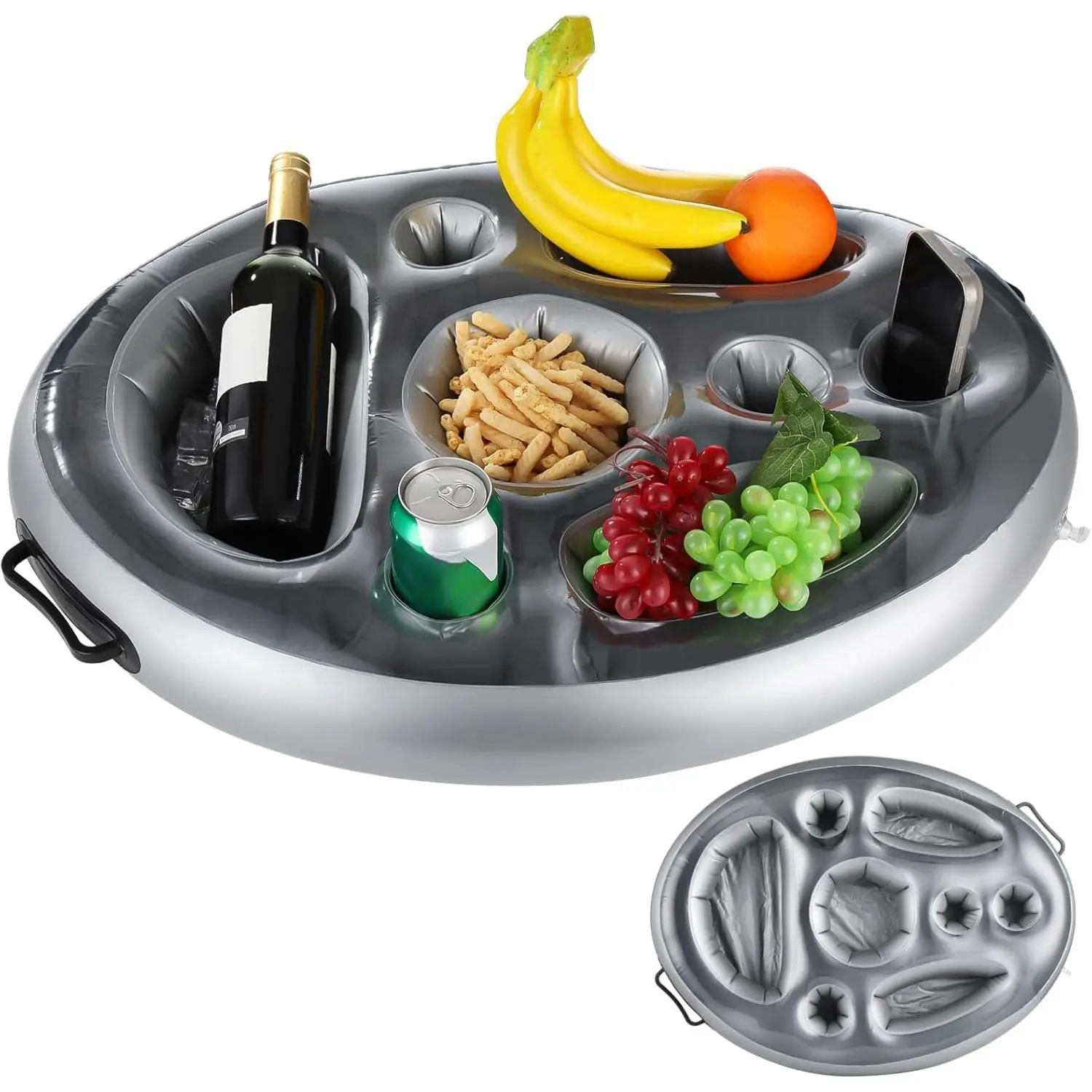 Inflatable Serving Bar Floating Drink Holder Pool Inflatable Cup Holders Hot Tub Accessories, Adults Swimming Fun Drink Floats Swimming Pool Party(Grey)