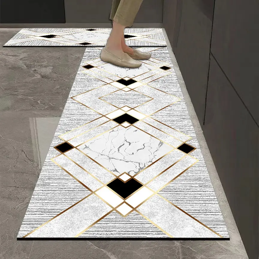 Luxurious Kitchen Rug with Marble Texture, Accents, Durable & Comfortable, Non Slip Mat, Washable Floor Rug, Ideal for Modern Kitchens, Easy to Cut, Versatile Use