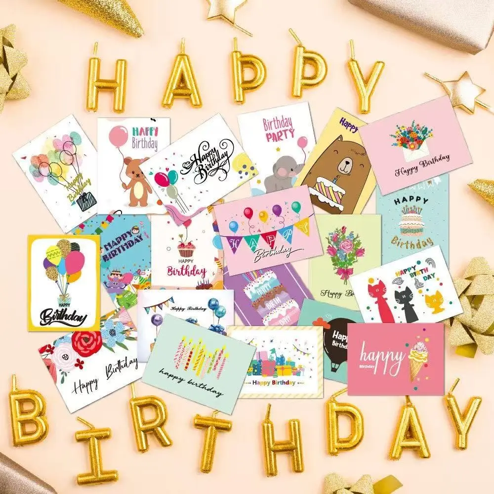 20 Birthday Card Set with Envelopes, DIY Handwritten Kids' Party Supplies, Cute Design for Celebrations, Perfect Gift Idea