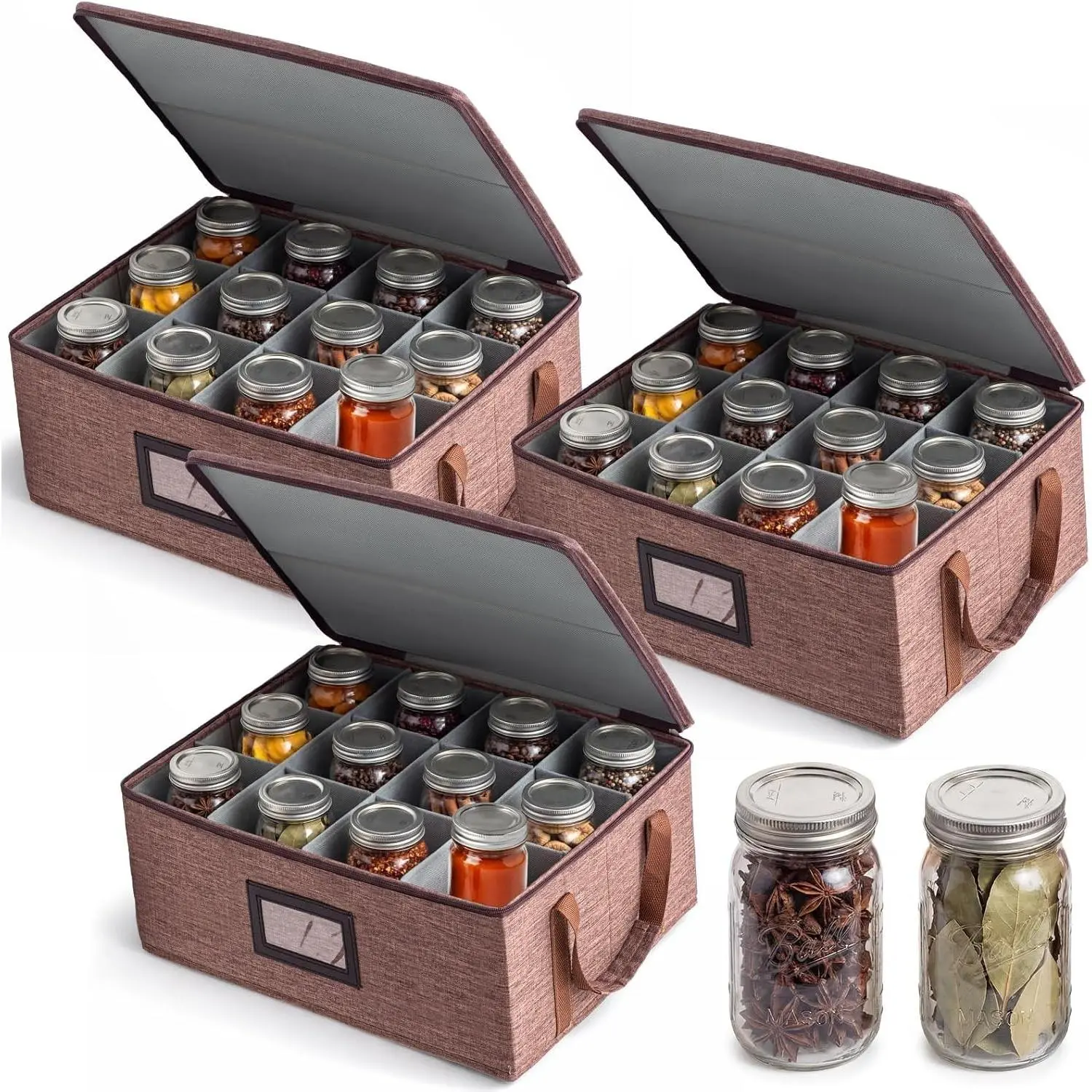 Mason Jar Storage Containers, Canning Jar Organizer, 3 Pcs, 32 oz Fits 12 Quart Mason Jars with Dividers, Foldable Organizer Carrier Box with Handles, Featuring Canning Supplies, Storage