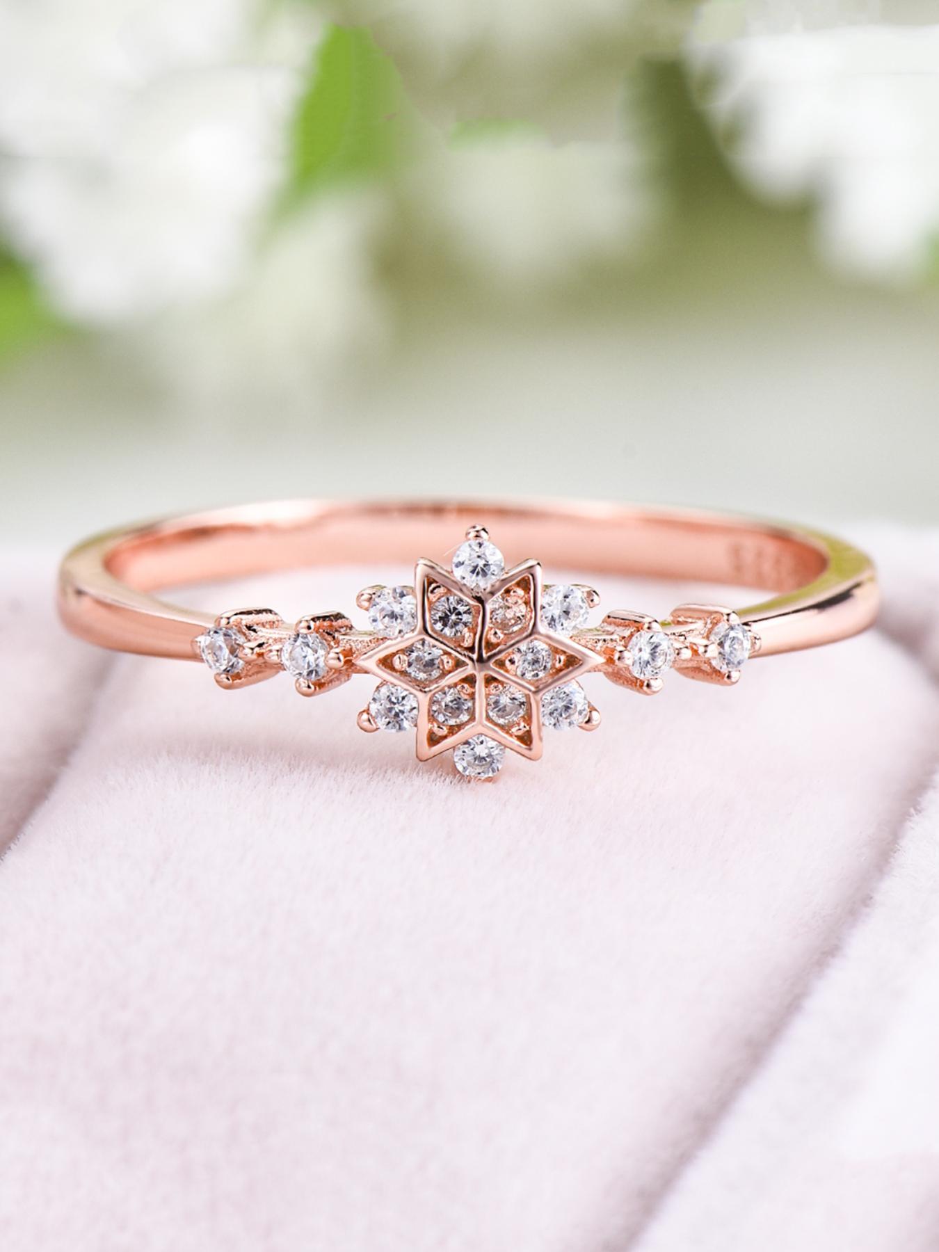 S925 Sterling Silver Snowflake Design Ring, Rhinestone Decor Wedding Engagement Ring, Fashion Accessories for Women & Girls, Trendy All-match & Exquisite Jewelry for Birthday Gift, with Box