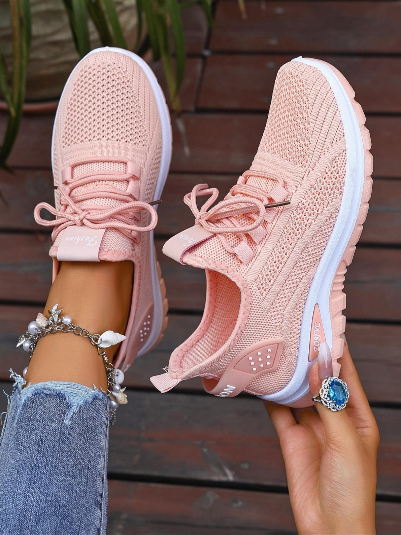 Women's Fashionable Mesh Breathable Sneakers, Casual  Comfortable Non-slip Lace Up  Low Top Sports Running Shoes, All-match Basic Shoes for Daily Wear, Knitted Running Shoes