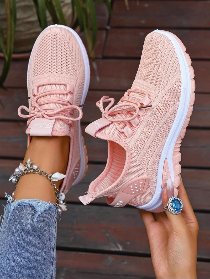 Women's Fashionable Mesh Breathable Sneakers, Casual  Comfortable Non-slip Lace Up  Low Top Sports Running Shoes, All-match Basic Shoes for Daily Wear, Knitted Running Shoes