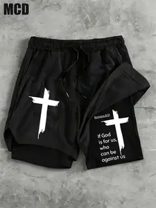 Mcd Brush Stroke Cross Romans 8:31 Bible Verse Print Athletic Shorts, Quick Dry Workout Shorts, Casual Gym Running Beach Daily Wear