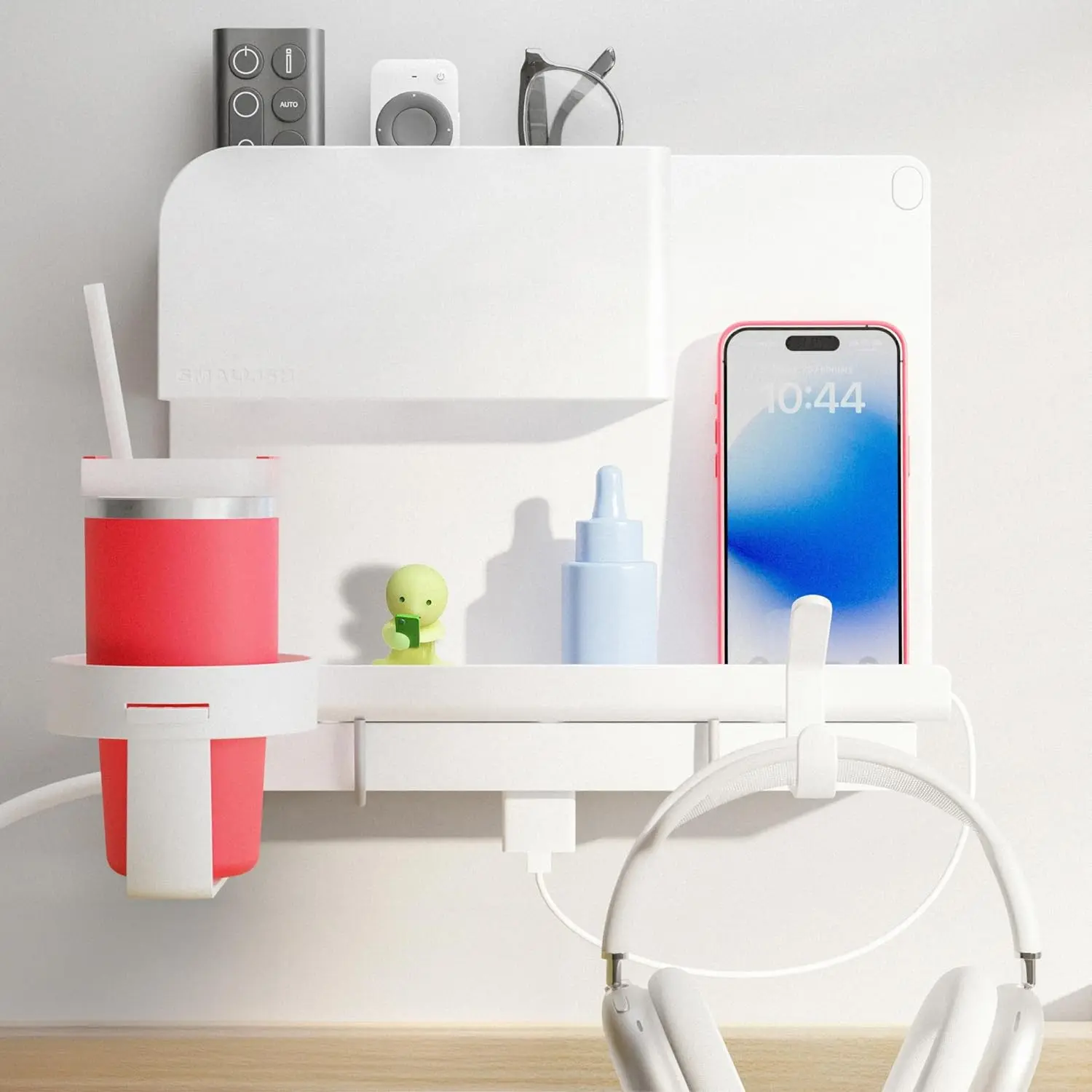 Bedside Wall Organizer & Dorm Decor - Dorm Room Essential, Floating Bedside Shelf Wall Mount Organizer, Remote Control Holder, Cool Teen Girls Trendy Stuff, Room Organization (White)