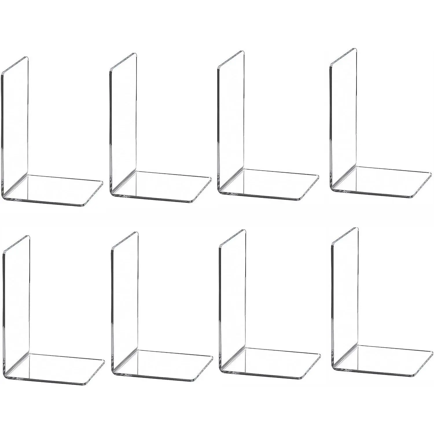 Clear Bookends for Heavy Books,8pcs Acrylic Book Shelf Organizer for Desk,Plastic Heavy Duty Book Holders Standand Invisible Bookshelf Dividers Decorative,Suitable for Office Home Weighted Bookends