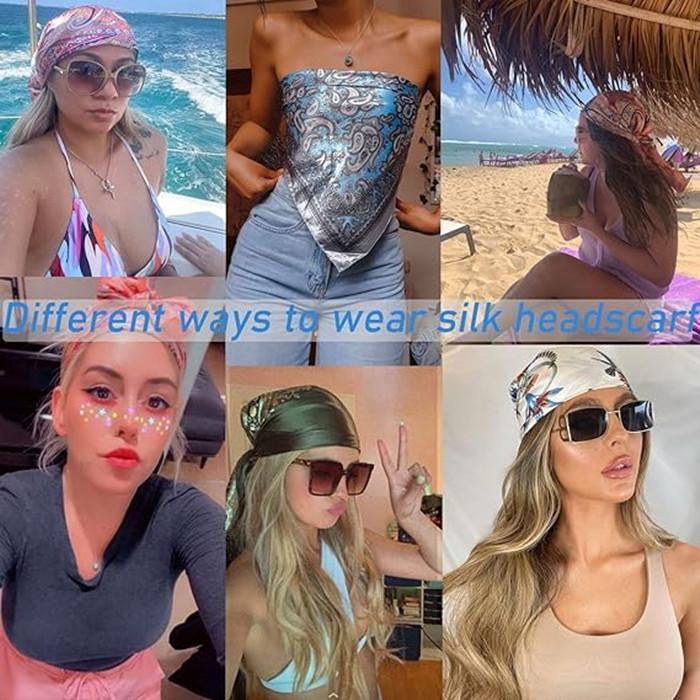 AWAYTR 3Pcs/set 35'' Large Printed Head Scarf  Silk Like Texture Square Neck Scarves for Women Hair Kerchief Bandanas Scarf Sleeping Head Wraps Hair Band Headscarf Hair Accessories