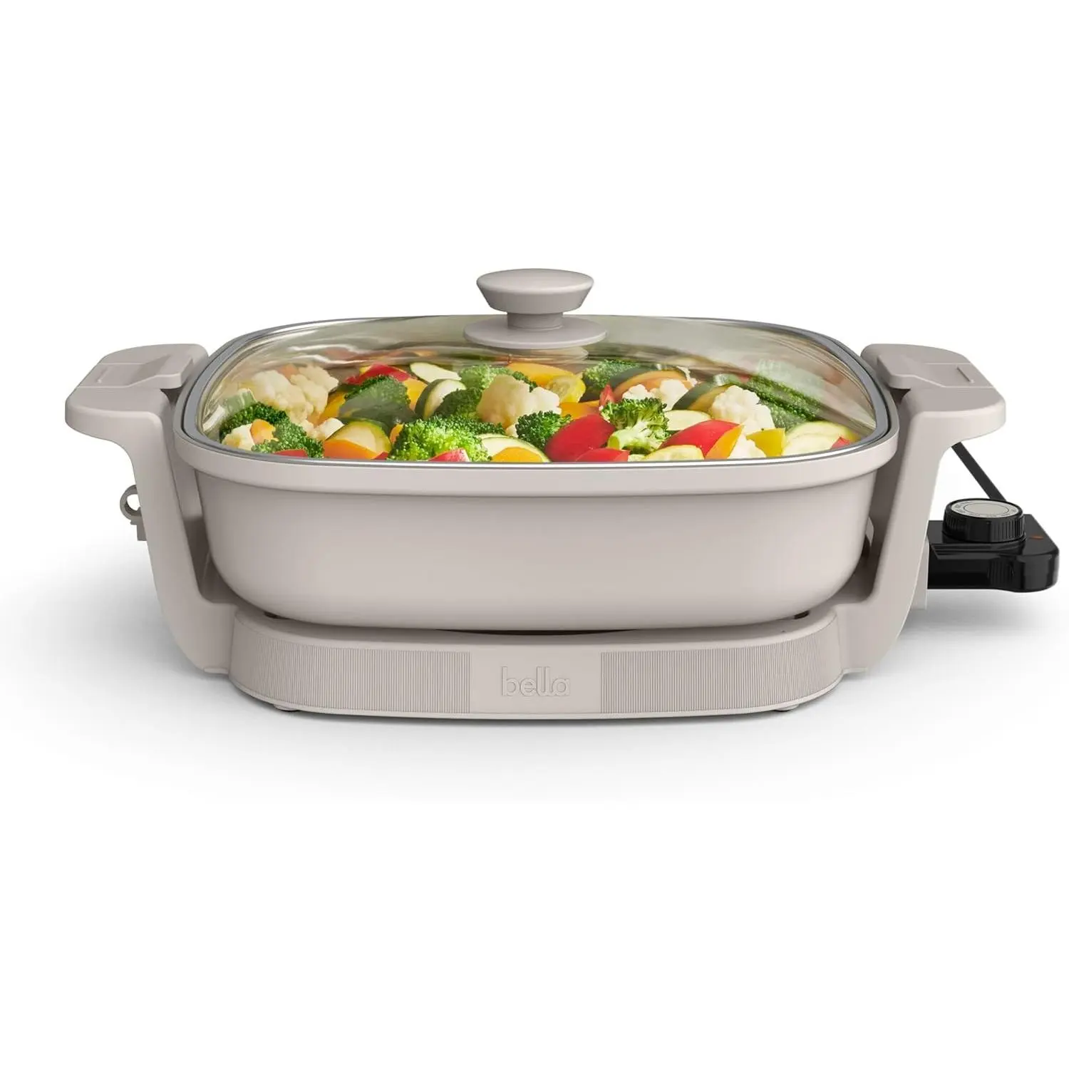 Make & Take Electric Skillet, Fits-anywhere™ kitchenware, EverGood™ Ceramic Coating, Adjustable Temperature & Dishwasher-Safe Tempered Glass Lid, Cast Aluminum Base, 1200 Watt, Oatmilk