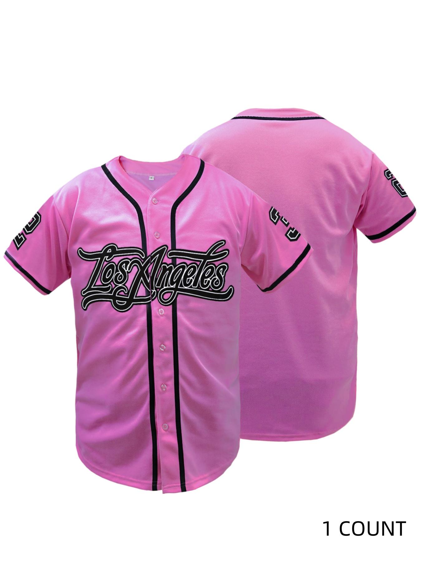 Men's Letter & Number Embroidered Contrast Binding Baseball Jersey, Jersey Shirt, Casual Short Sleeve V Neck Baseball Top for Summer, Fashion Men's Clothes for Daily Wear