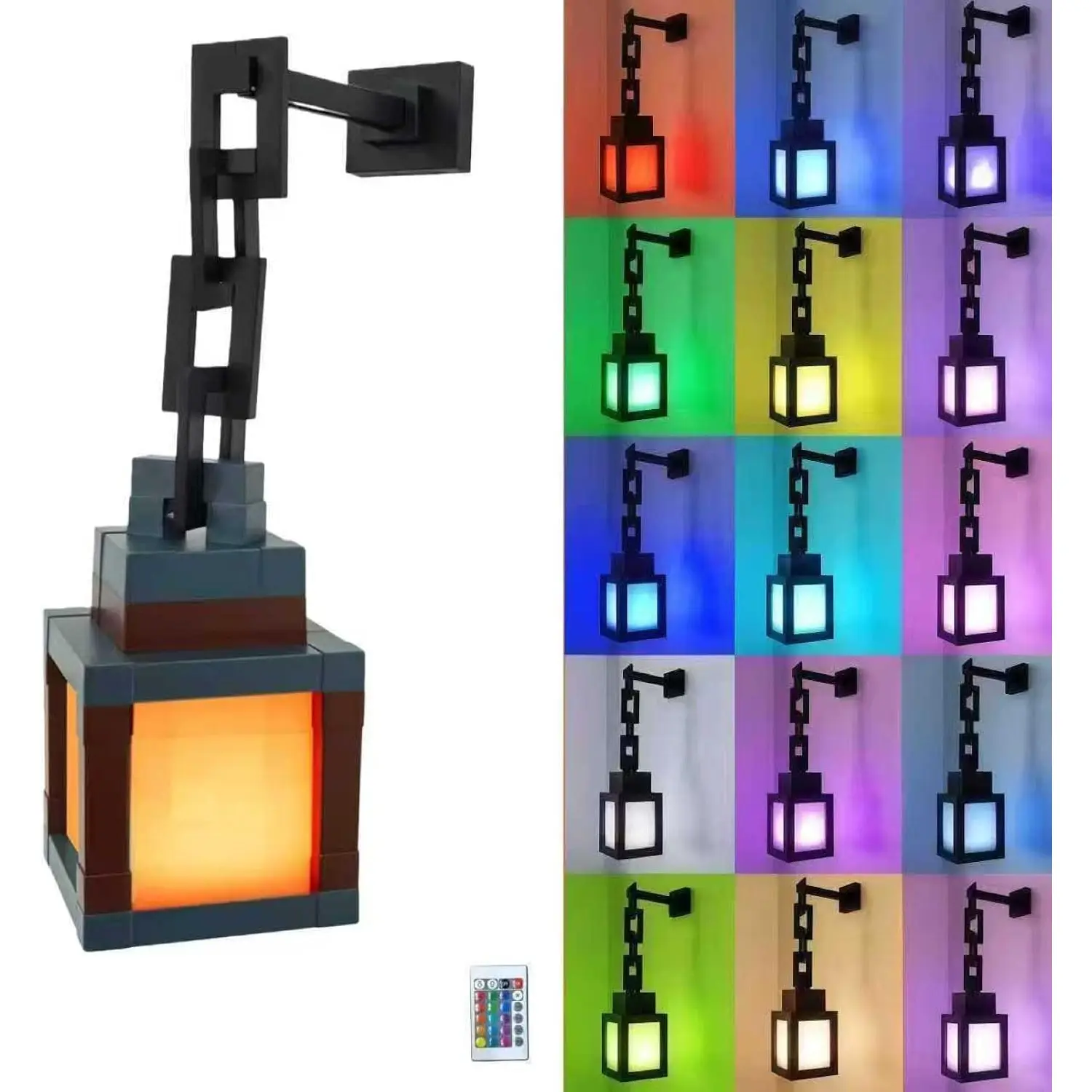 Pixel Lantern Night Light, 16-Color LED wall lamp,USB Rechargeable wall Night Light with Remote Control, Suitable as a Bedside lamp for Boys' and Girls' Room Decoration and Cosplay BY