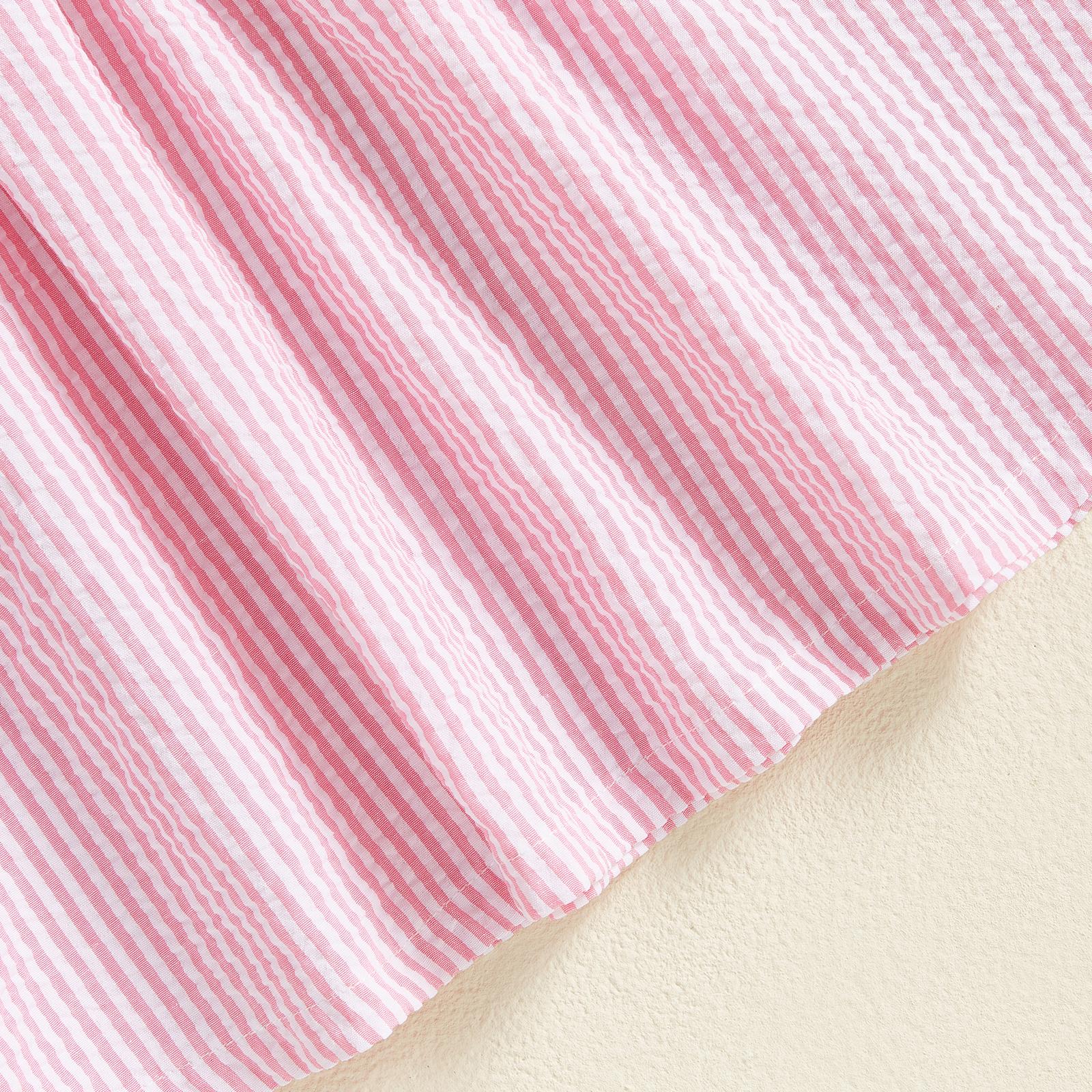 Easter Sister Matching Clothes Toddler Girl Easter Romper/Dress Short Puff Sleeve Stripes Print Smocked Bodysuit/Dress