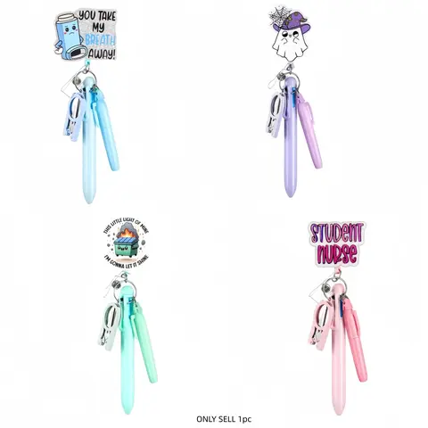 Christmas Halloween Nurse Pen Set Student Nurse Nursing Students Includes Fluorescent Pens Retractable Ballpoint ID Badge Scroll Essential Tool Durable Portable Design Writing Stationery Rollerball Pen Stationery Writing Tools