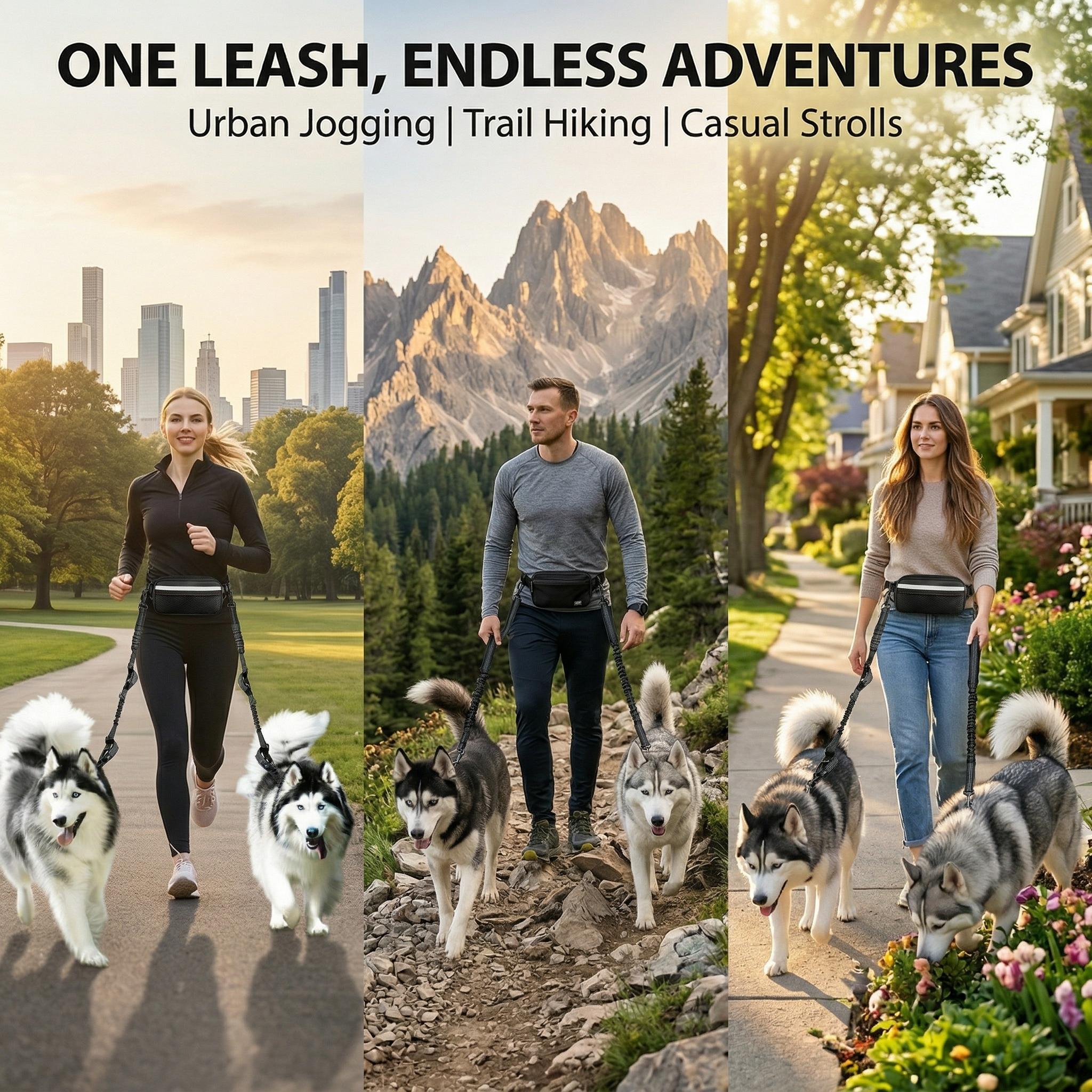 Hands-Free Dog Running Leash with Waist Belt| Adjustable Reflective Bungee Leash, Dual Handles, Shock-Absorbing for Medium & Large Dogs Walking, Jogging & Hiking