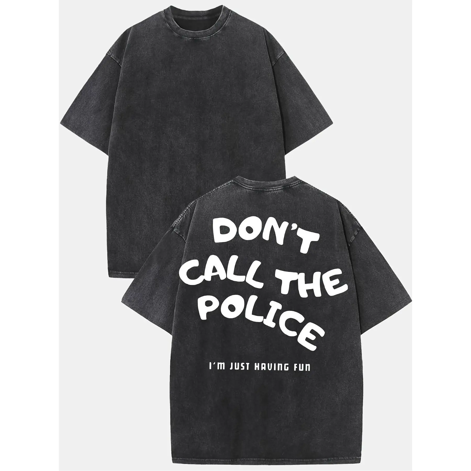 Men's 230G Washed Streetwear T-Shirt, Retro Street Design Double-Sided Prints, Drop Shoulder Round Neck Short-Sleeve Loose Pullover, Vintage Summer Top for Everyday Wear & Gifting, Fabric, Stretchy, Knitted, Cotton, Menswear, Casual, Regular Fit, Machine,