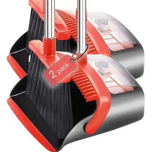 Brooms with Dustpan Combo Set,with 52" Long Handle, Dustpan Teeth with self-Cleaning Function, Indoor and Outdoor Sweeping, Perfect for Home Office /2-Pack