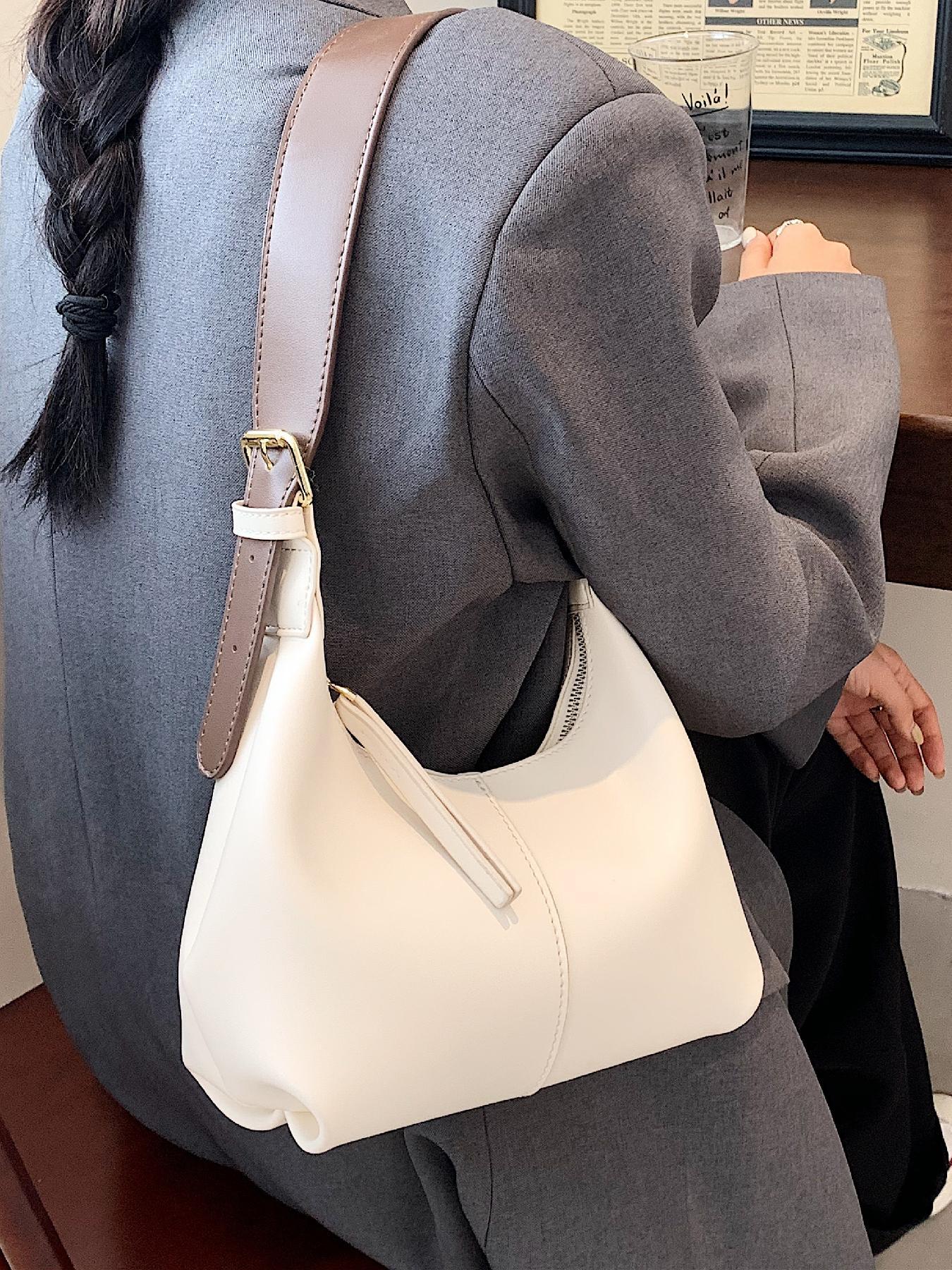 Women's Simple Style Solid Color Hobo Bag, Fashionable Belted Design Shoulder Bag, Casual Trendy Shoulder Bag for Daily Use, Hobo Crossbody Bags