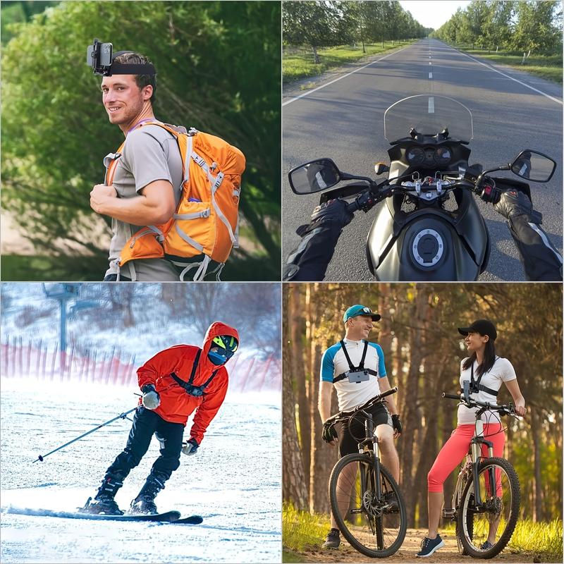 6-in-1 Chest Phone Mount Kit for Sports & Action Cameras, Adjustable Harness Strap for Phone/Osmo Action, Includes Camera Accessories & Device Mount, Hands-Free POV Shooting for Vlogging, Cycling, Hiking