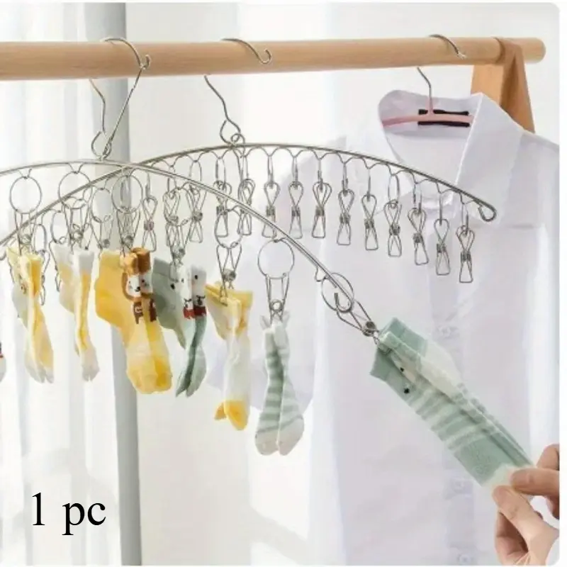 Stainless Steel Clothes Drying Hanger Windproof Clothing Rack Clips Sock Laundry Airer Hanger Underwear Socks Holder
