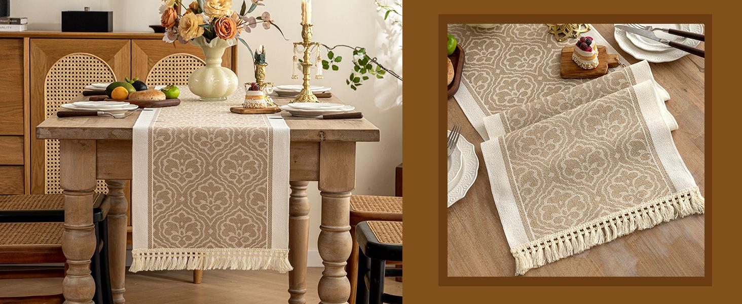 Table 63 Inches,Waterproof Boho with Tassel,for Coffee Table