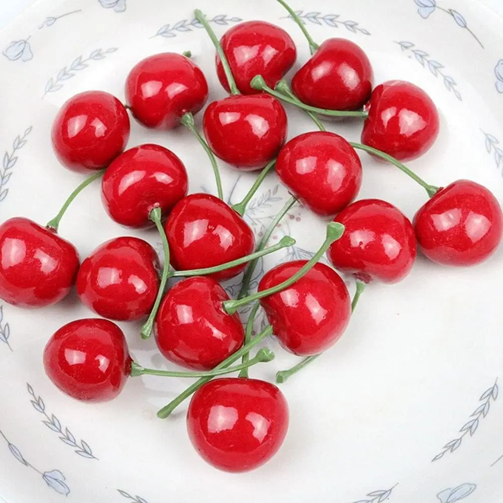 20 count Red Artificial Cherries,  Cherry Model Lifelike Fruit Cherry Ornament,  Kitchen Party Decoration Desk Ornament Photography Prop, Plastic Cherries,  Cherries, Artificial Fruits