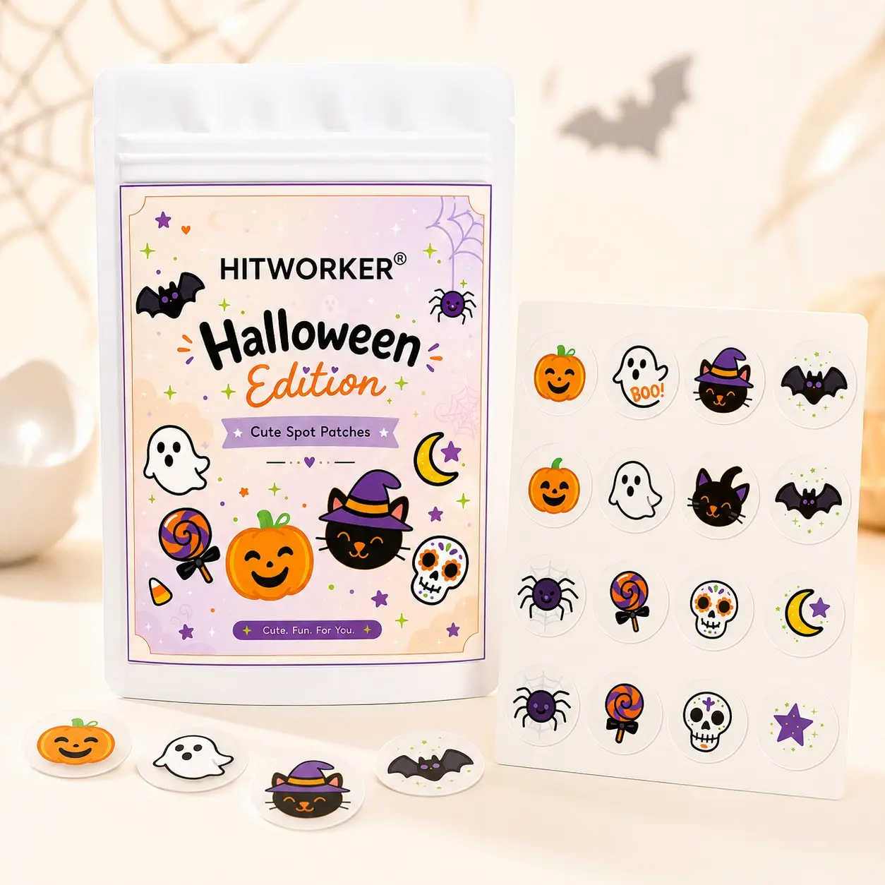 Halloween Spot Patches Cute Design Face Stickers, Fun Daily Skin Care Accessory, Pumpkin Ghost Cat Bat Patterns, Beauty Gift for Teens