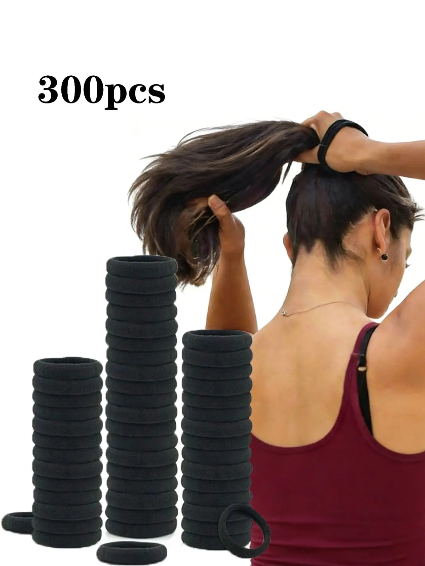 20/100/300 pieces of women's black, stylish, simple, Durable, high-elasticity, thickened, and Thicker hair ties. These all-season hair ties are suitable for daily wear and gifting, and can be used for sports, tying ponytails, and securing hairstyles.
