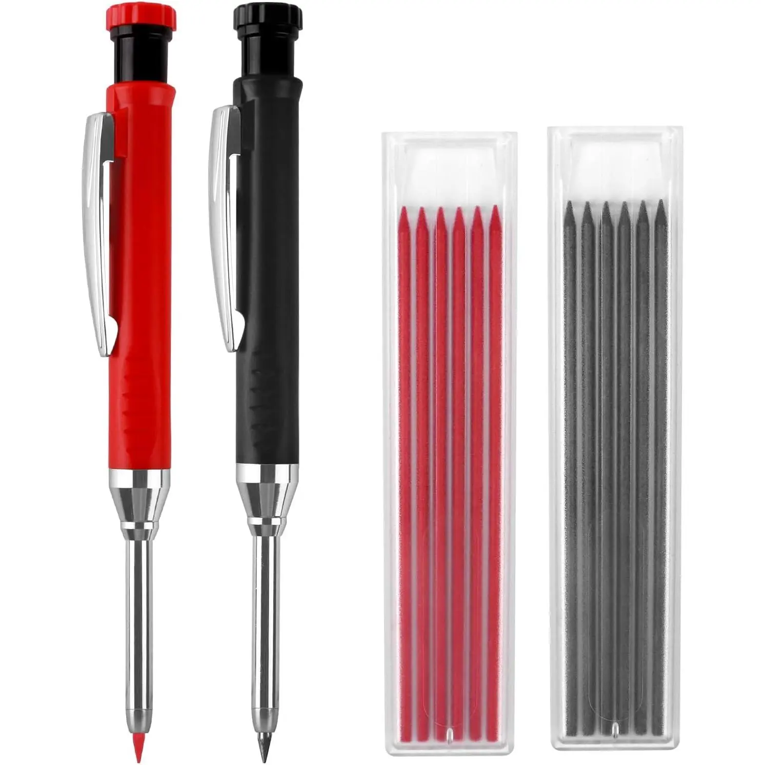 2 Pack Carpenter Pencils Mechanical Pencils with 12 Refills, Upgraded Construction Pencils with -in Sharpener, Woodworking Marking Tools Pencil Markers with Metal Clip for Architect (2 Colors)