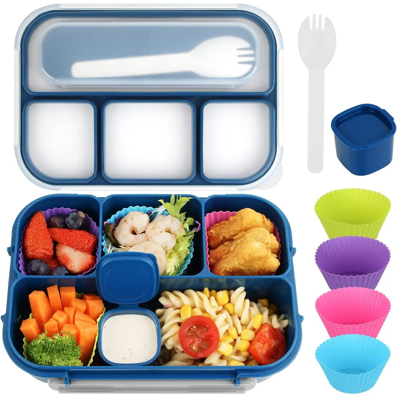 Bento Box Adult, Lunch Box , Lunch Containers for Adults//Students,1300ML-4 Compartment Bento Box (blue)