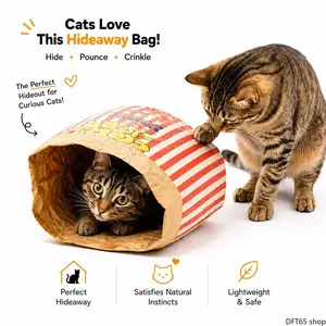 Double Layer Thick Crinkle Kraft Paper Cat Hideout Tunnel Large Spacious Foldable Enclosure For Indoor Kittens Adult Cats Hide Seek Play Relaxation Lightweight Collapsible Resting Pet Bed Accessory