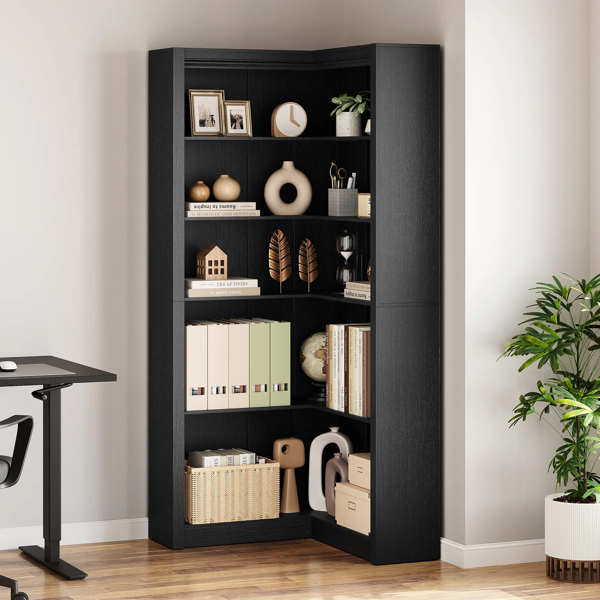 📚 Garvee 71.8" L-Shaped Corner Bookshelf – 5-Tier Display Shelf, 60 lbs per tier, Anti-Tip Kit. Perfect for Living Room & Home Office! ✨