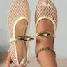 1 Pair Hollow Mesh Mary Jane Flats for Women, Breathable Flat Shoes with Metal Buckle, Korean Style Casual Footwear for Daily Outings, Elegant Casual Shoes