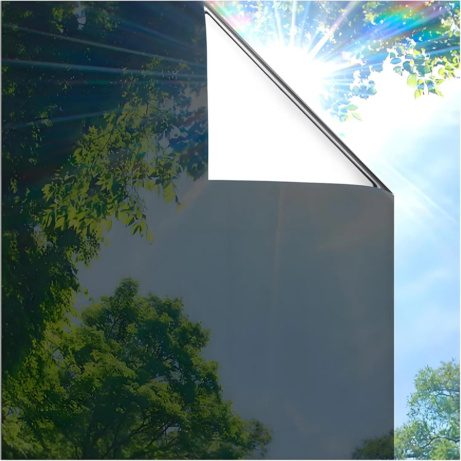One Way Privacy Window Film, Heat Control Window Tint for Home, Sun Blocking Reflective Window Film See Out Not in, Anti UV Static Cling for Windows Office Door (Black, 17.5 Inch X 9.8 Feet)