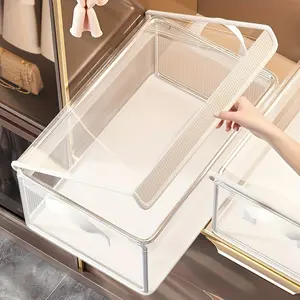 Large-capacity foldable PVC storage box with lid - Collapsible Folding Storage Bin, dust-proof, suitable for clothing and closet organization in homes and dormitories, storage of underwear, socks, pants, wall-mounted closet organization system, plastic