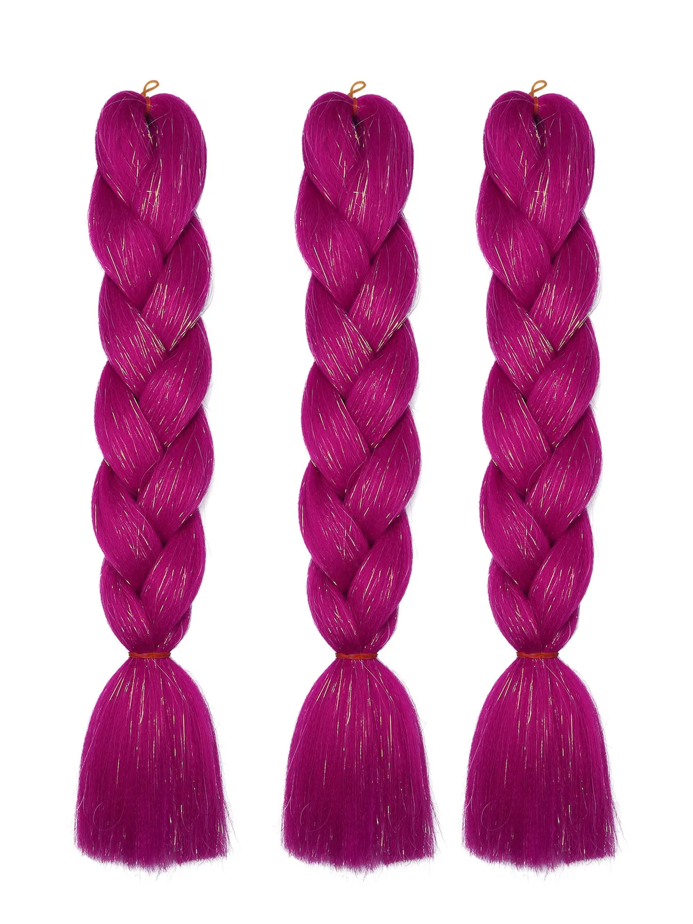 3 Packs Colorful Glitter Luminous Braiding Hair, 24 Inch Heat Resistant Synthetic Crochet Hair Extensions, Magenta Pink Multi-Color for Box Braids Daily Vacation Halloween Christmas Carnival