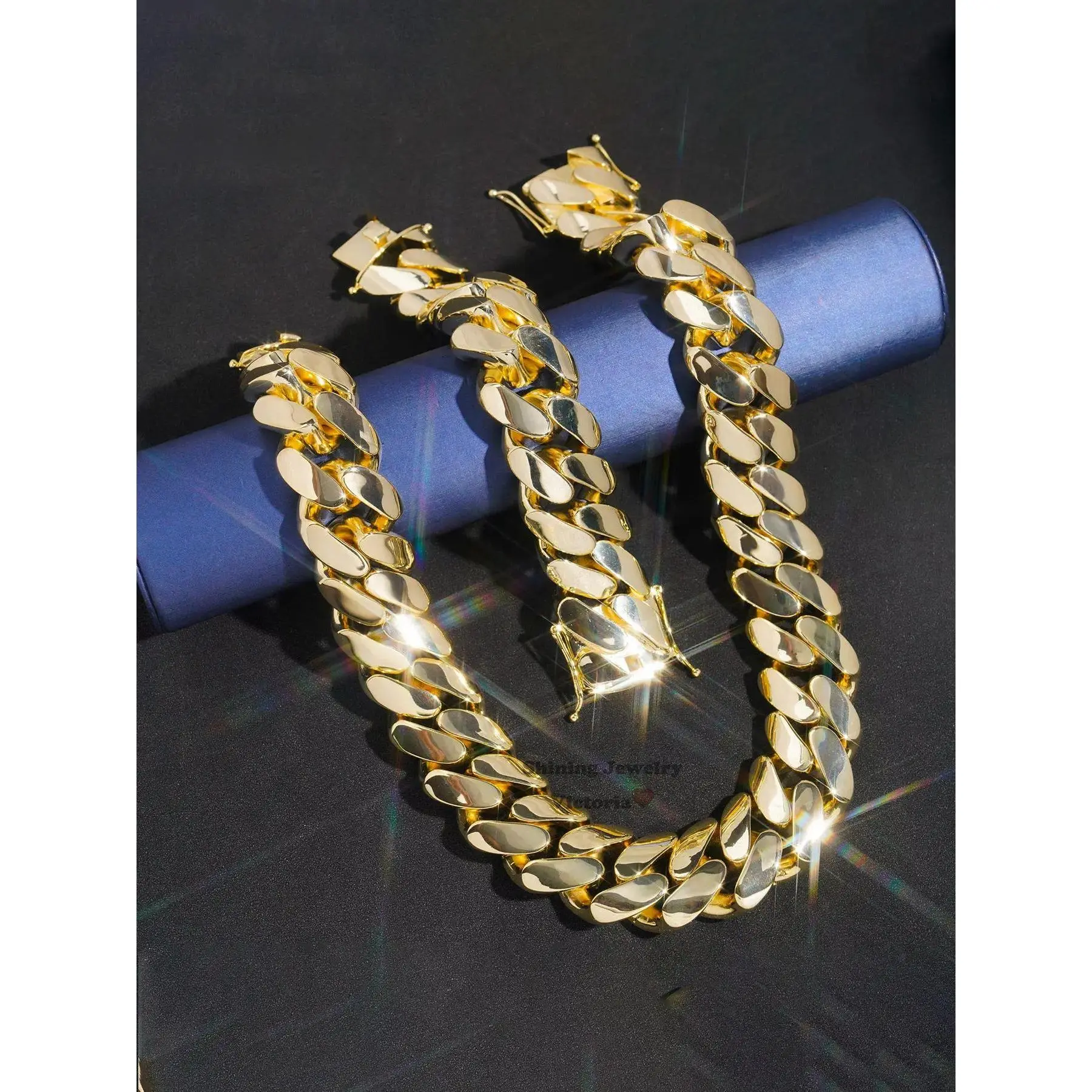 Hip Hop Necklace Bracelet Set 2026 New 14K/18K Jewelry High Quality Brass Cuban Chain 18k Gold Plated 20mm Rapper Cuban Men's and Women's Chain Necklace Party Gift