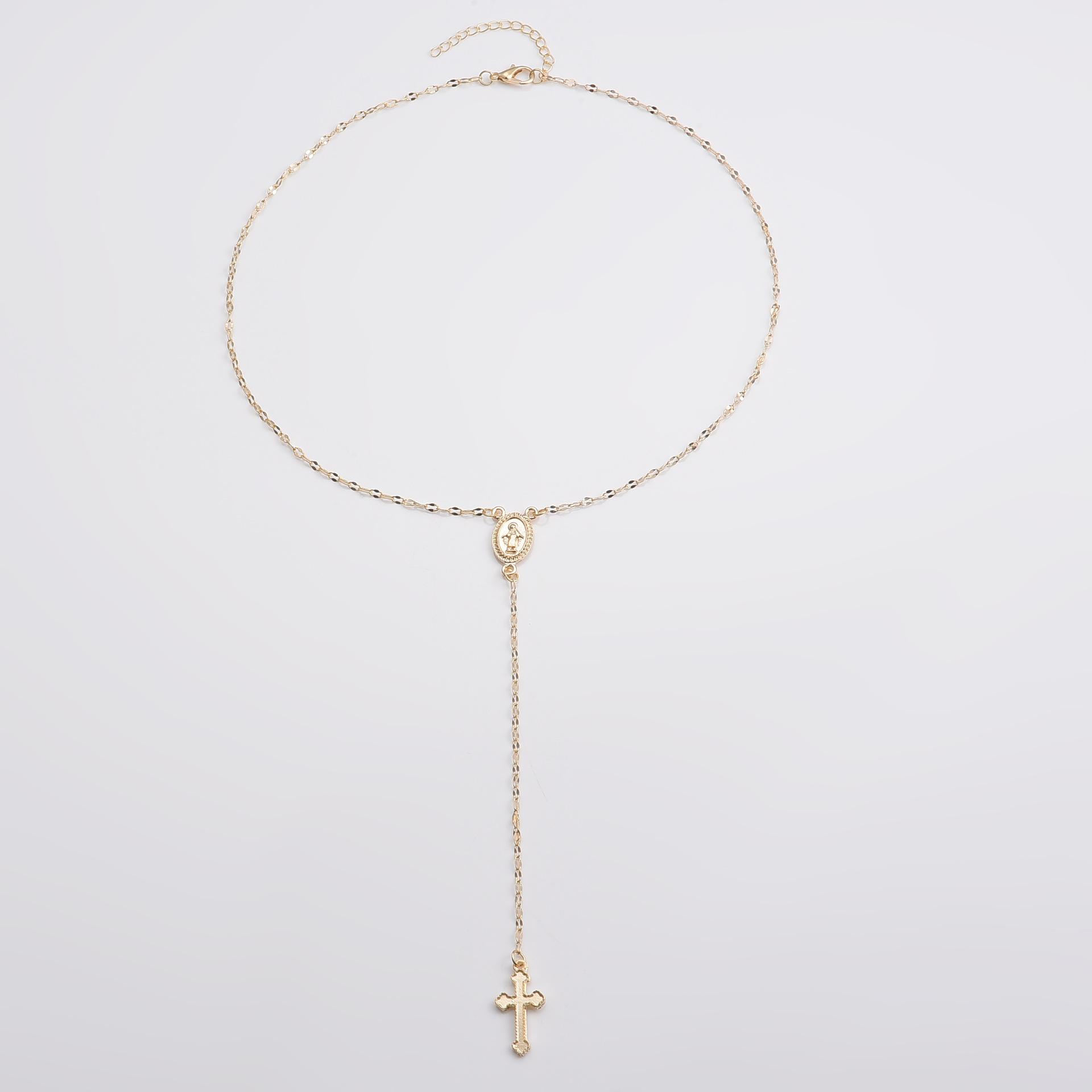 Gold Virgin Mary Necklace with Cross Dainty Y Chain Faith Jewelry Gift For Women Elegant Design Long Versatile Use