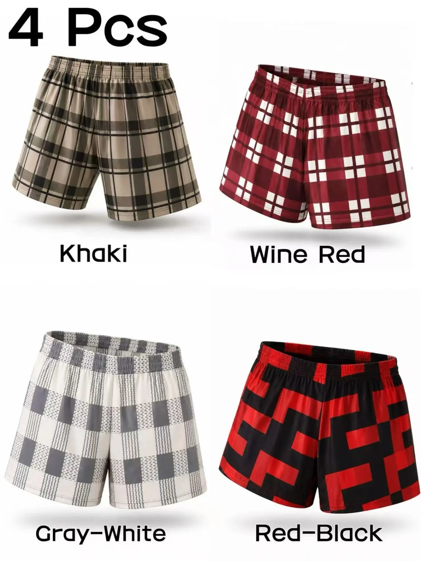 【4-Pack】Men's Plaid Boxer Shorts, Comfortable Sleep Shorts, Loose & Breathable, Lounge Shorts for Home Wear