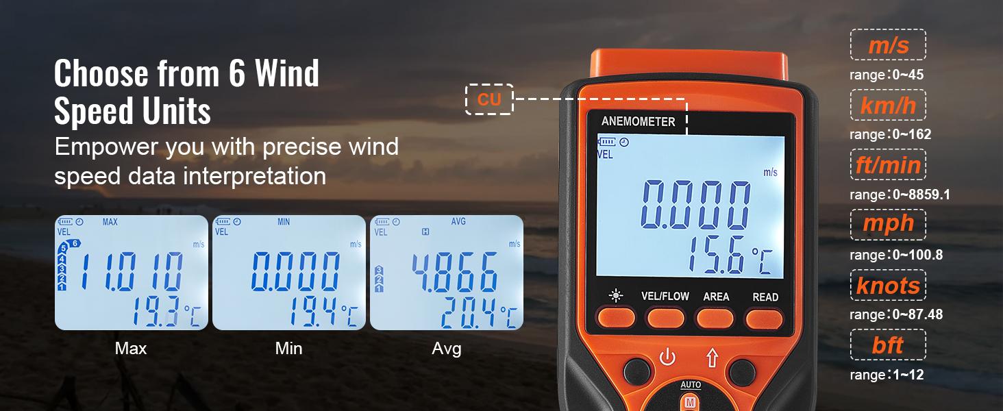 VEVOR Split Handheld Anemometer, 14-140, Digital Wind Speed CFM Meter Gauge with LED Backlight Screen, Measures Wind Velocity Temperature Air Flow, for Sailing Surfing Flying HVAC VEVOR Split Handheld Anemometer, 14-140, Digital Wind Speed CFM Meter Gauge with LED Backlight Screen, Measures Wind Velocity Temperature Air Flow, for Sailing Surfing Flying HVAC
