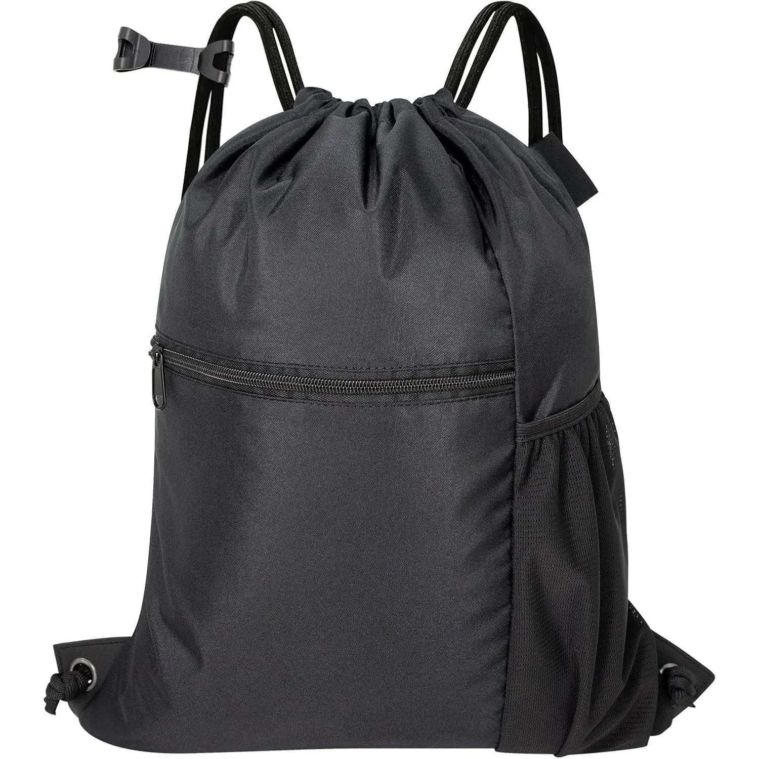 Men & Women Outdoor  Gym Sack  Drawstring Backpack Bag (Standard with drawstring, Black)